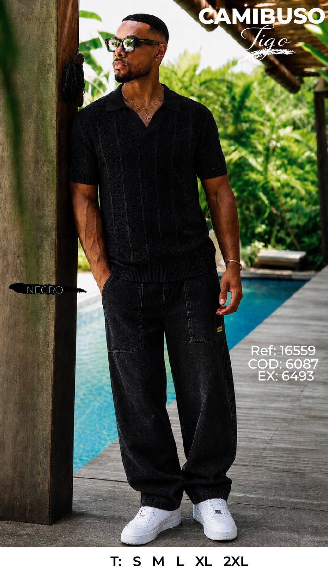 Camibuso tigo negro hombre