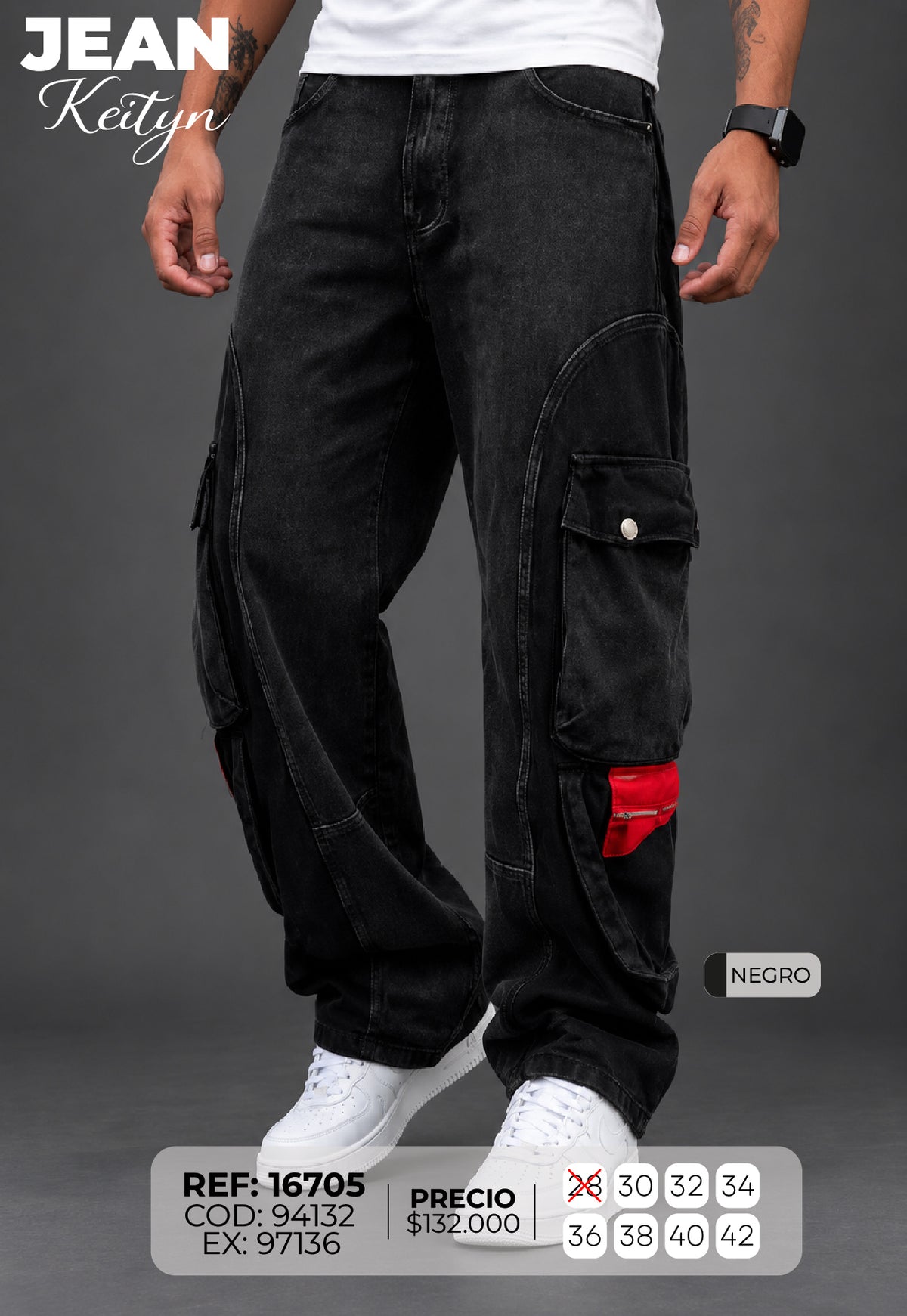 jean baggy rigido keityn negro hombre