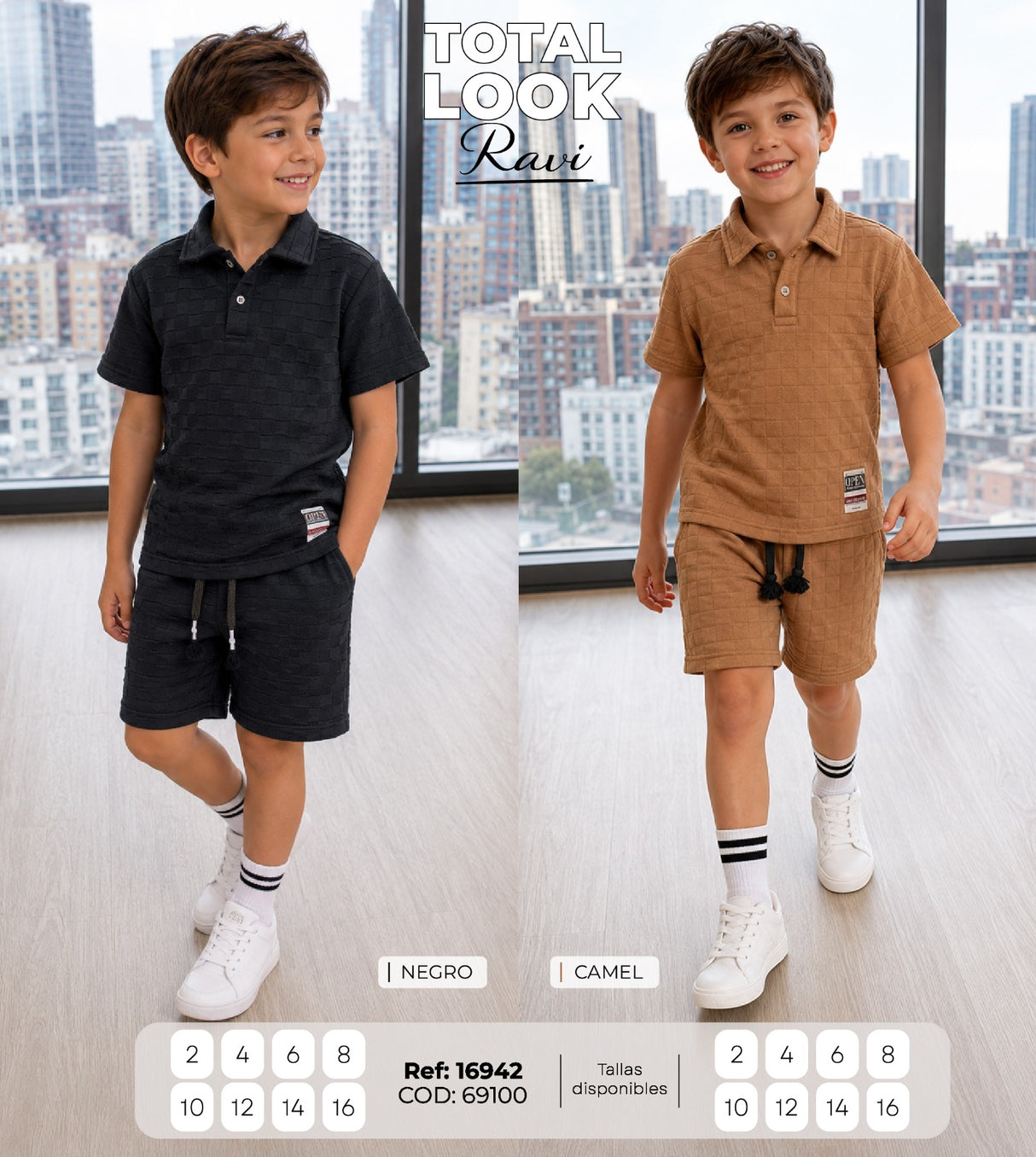 Total look ravi collage negro niño