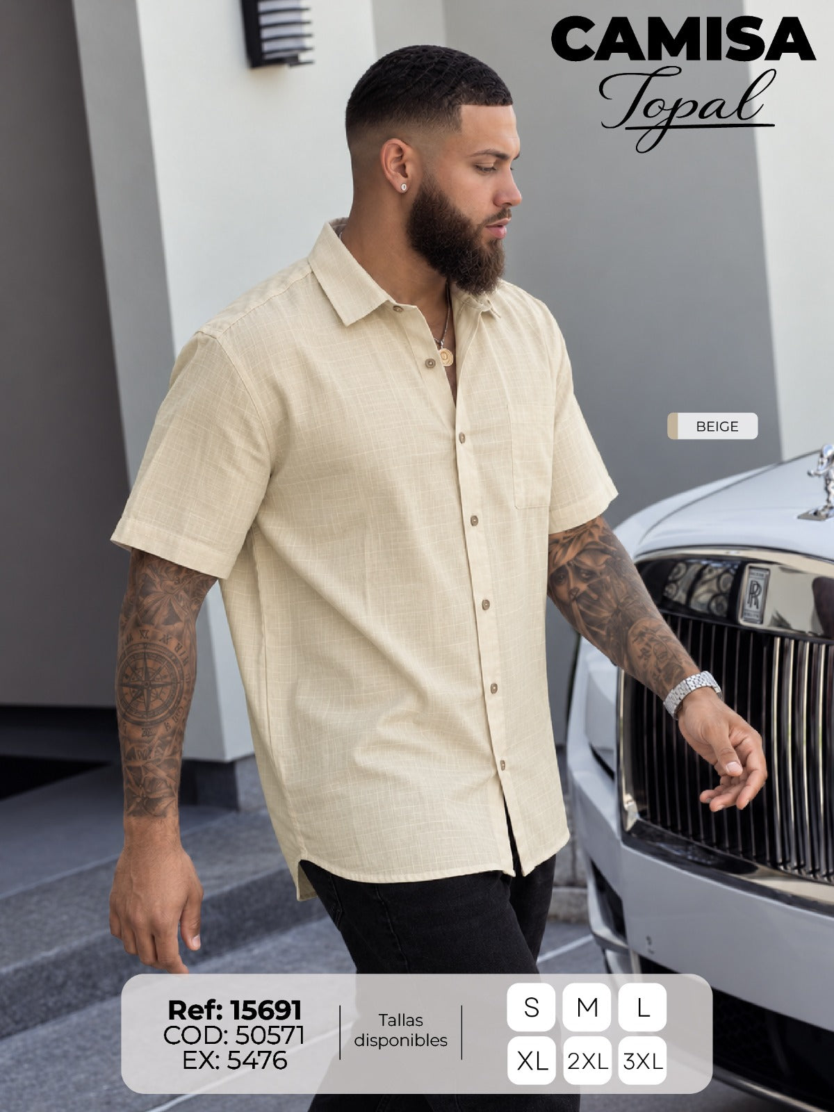 camisa topal beige hombre