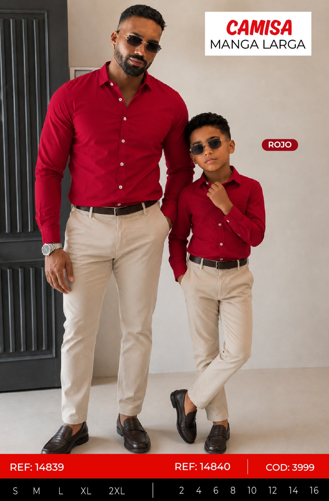 camisa manga larga rojo padre e hijo outlet