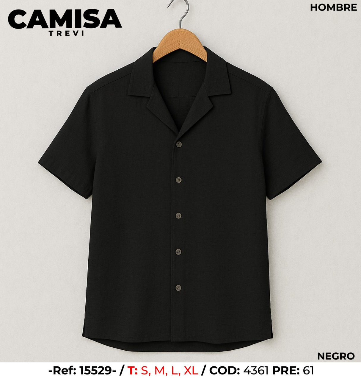 camisa trevi negro1 hombre