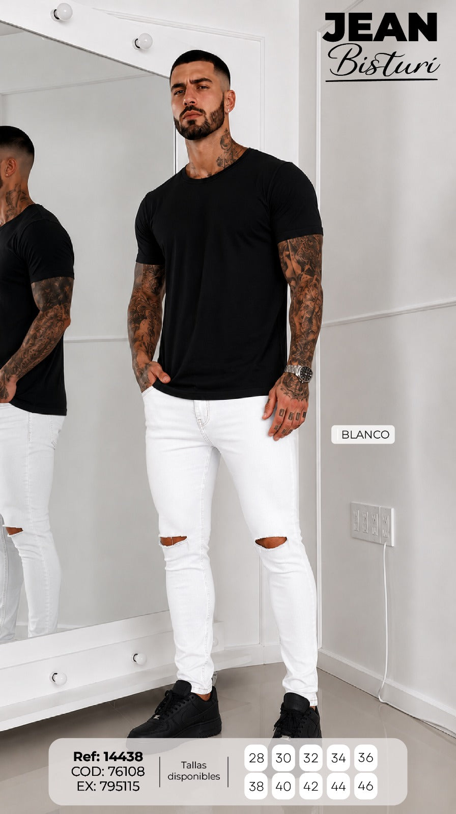 jean bisturi blanco hombre