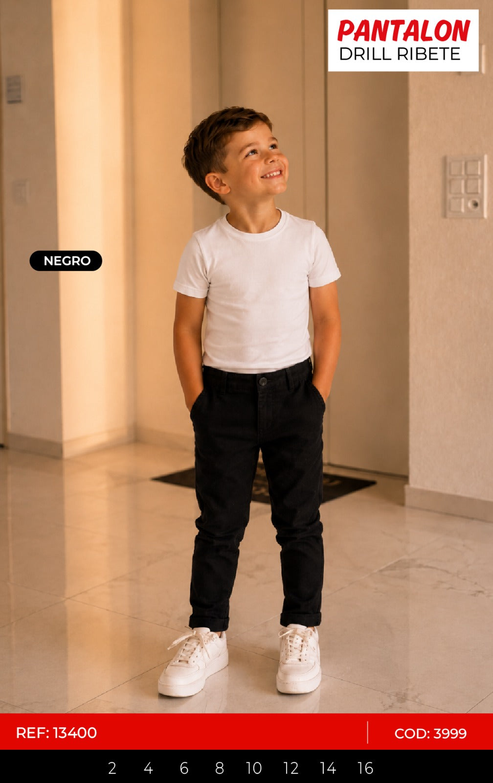 pantalon drill negro niño outlet