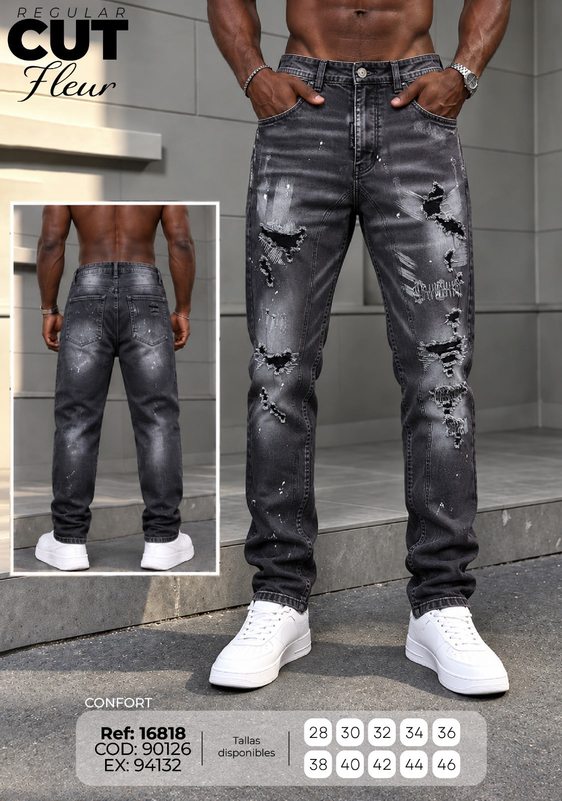 jean regular cut fleur hombre