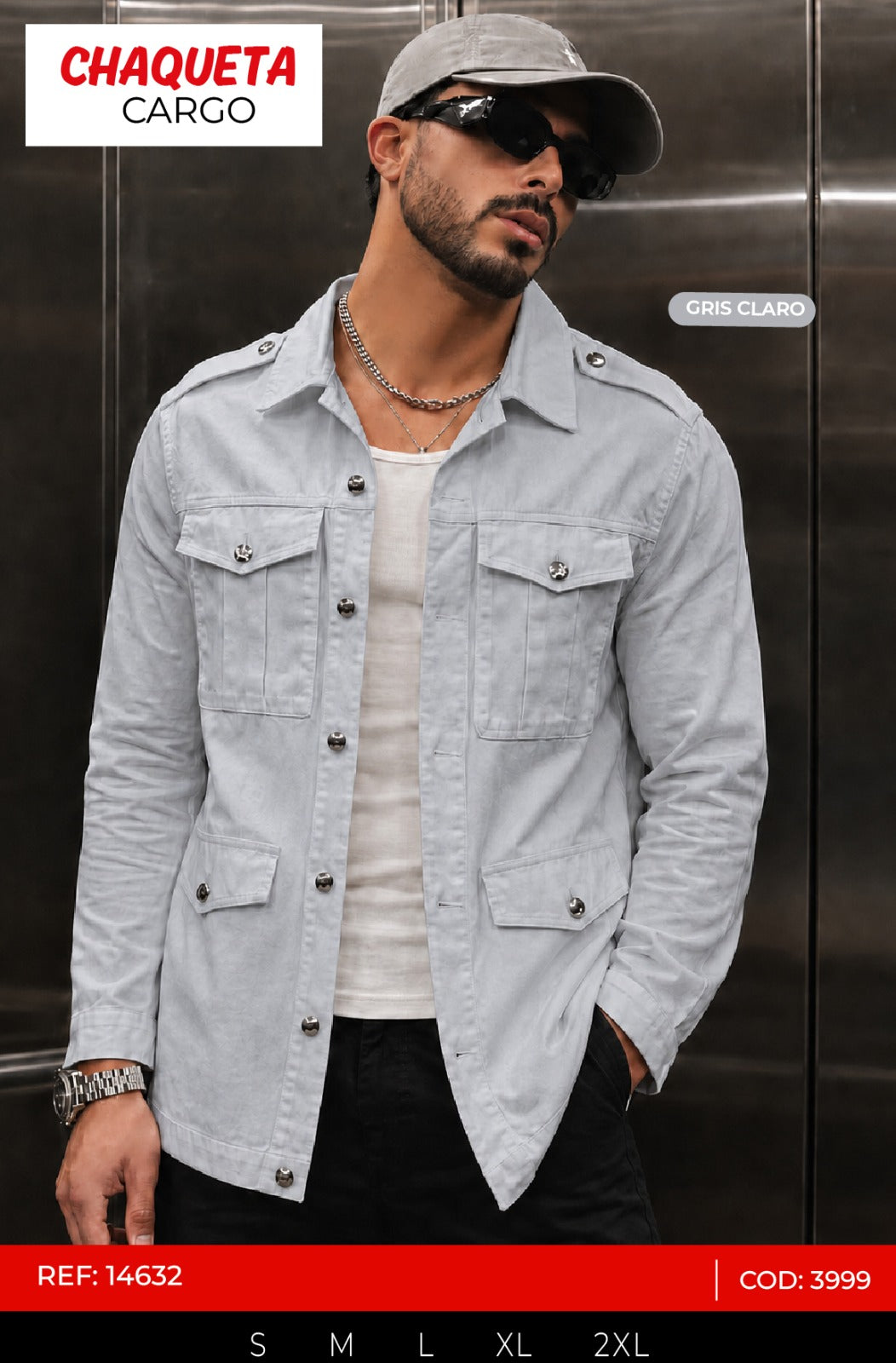 Chaqueta cargo gris claro hombre outlet