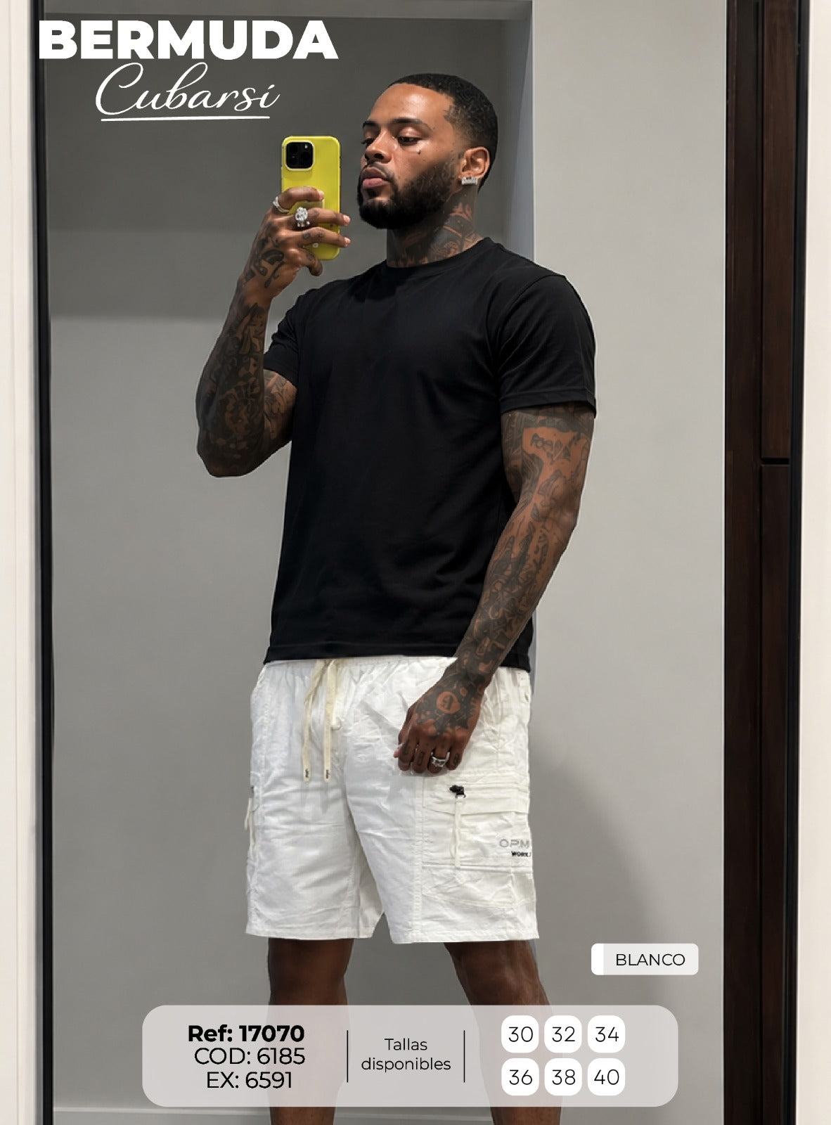 bermuda T cubarsi blanco hombre