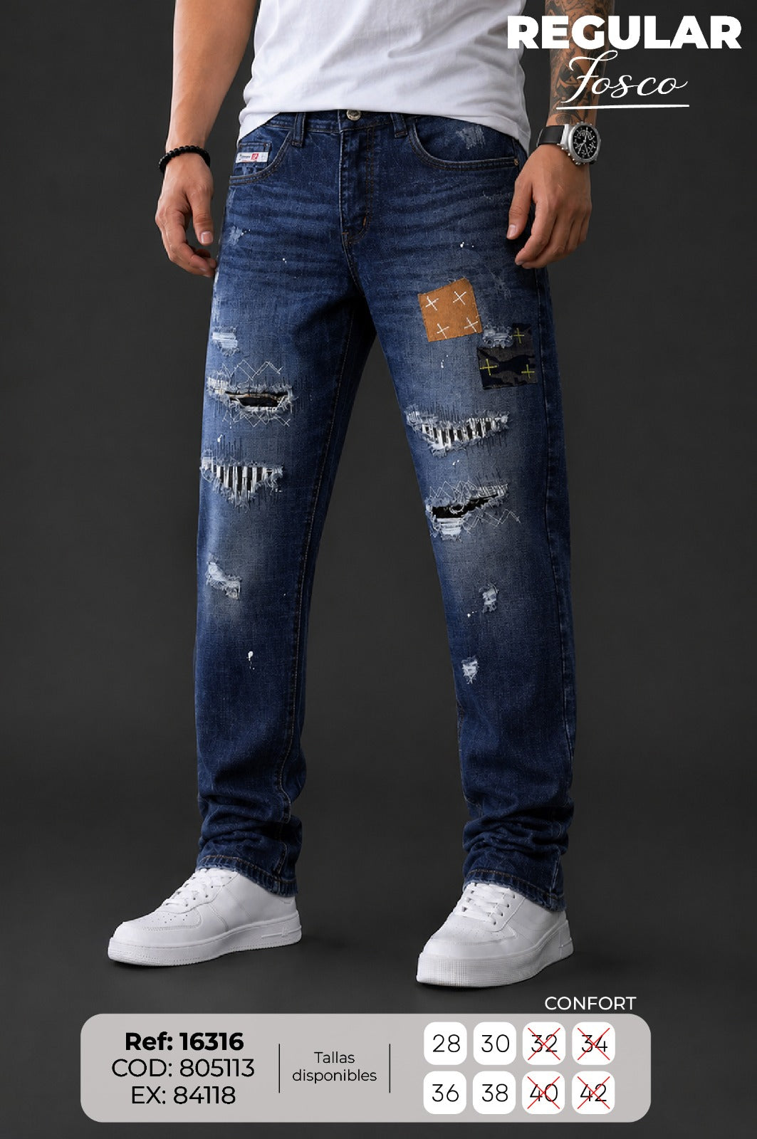 jean regular fosco azul o hombre