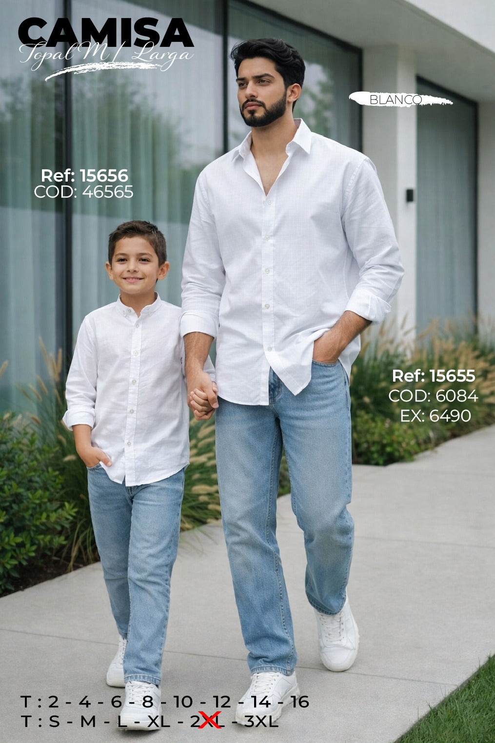 Camisa Topal Manga Larga Padre E Hijo Blanco