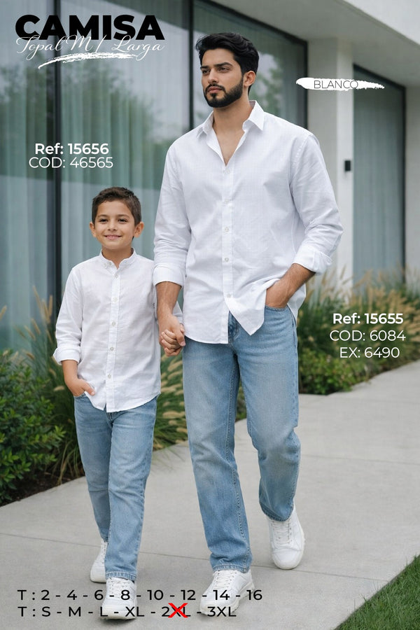 Camisa Topal Manga Larga Padre E Hijo Blanco
