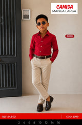 camisa manga larga rojo niño outlet
