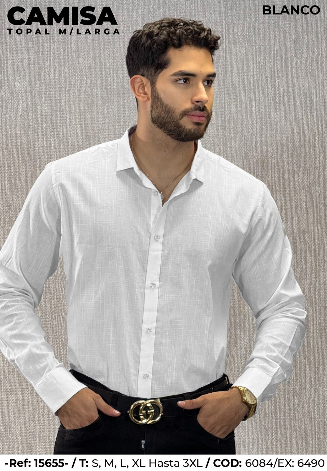 camisa topal manga larga blanco hombre