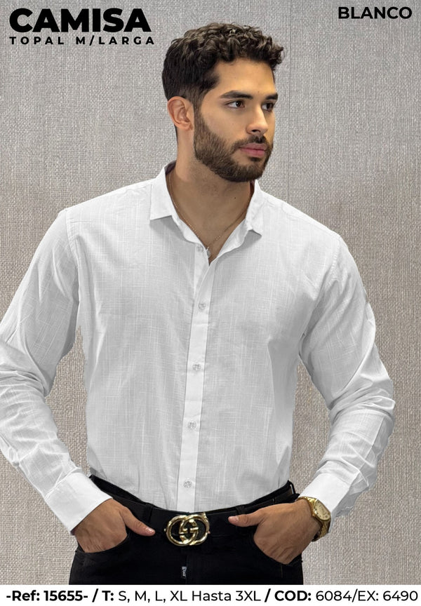 camisa topal manga larga blanco hombre