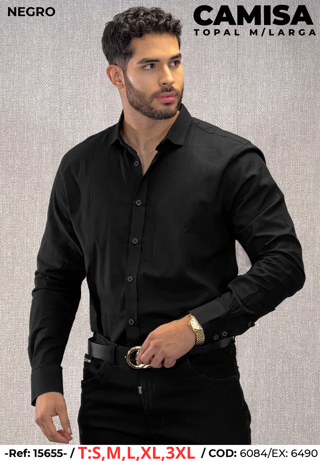 camisa topal manga larga negro hombre