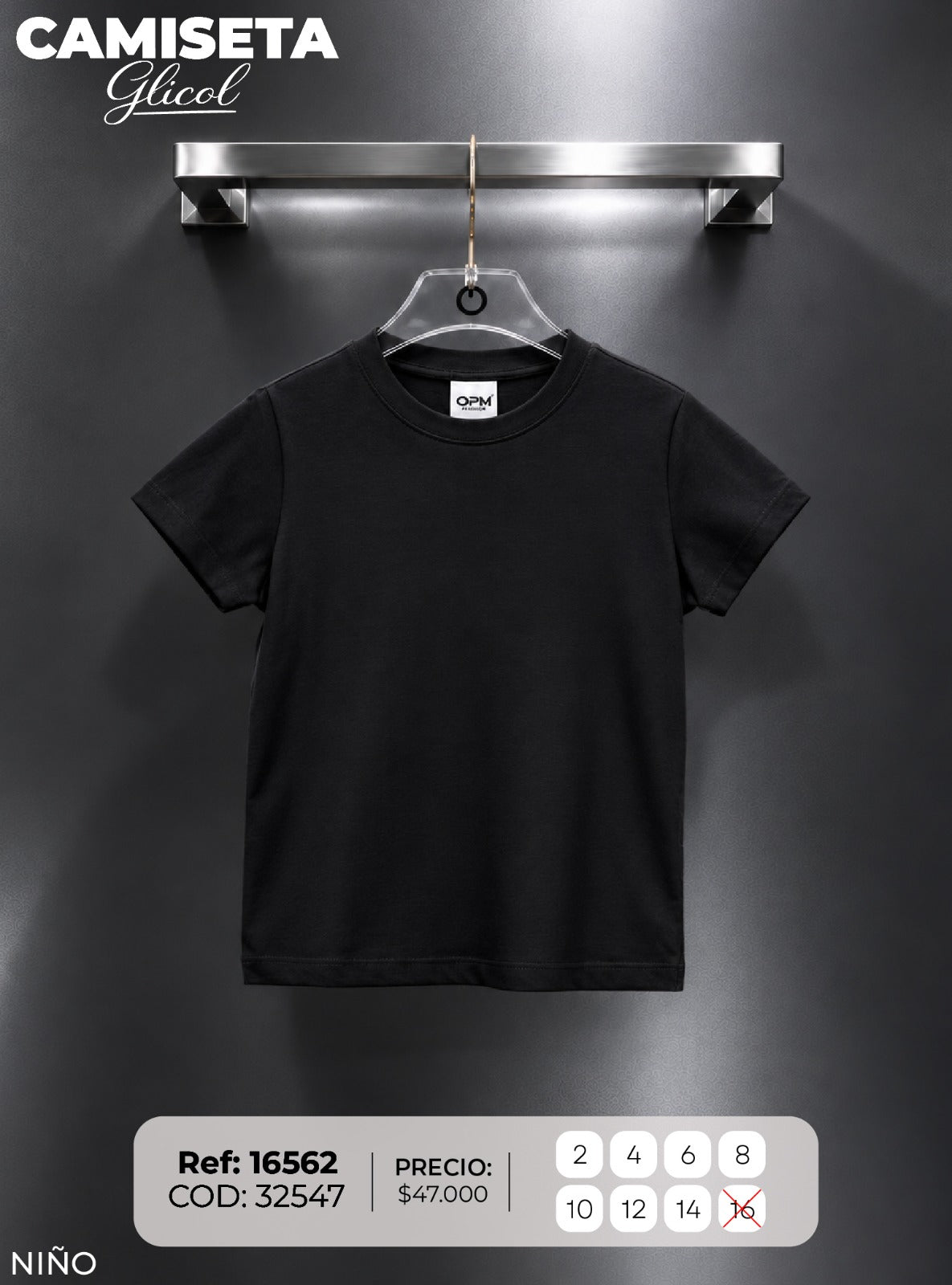 camiseta glicol negro 1 niño