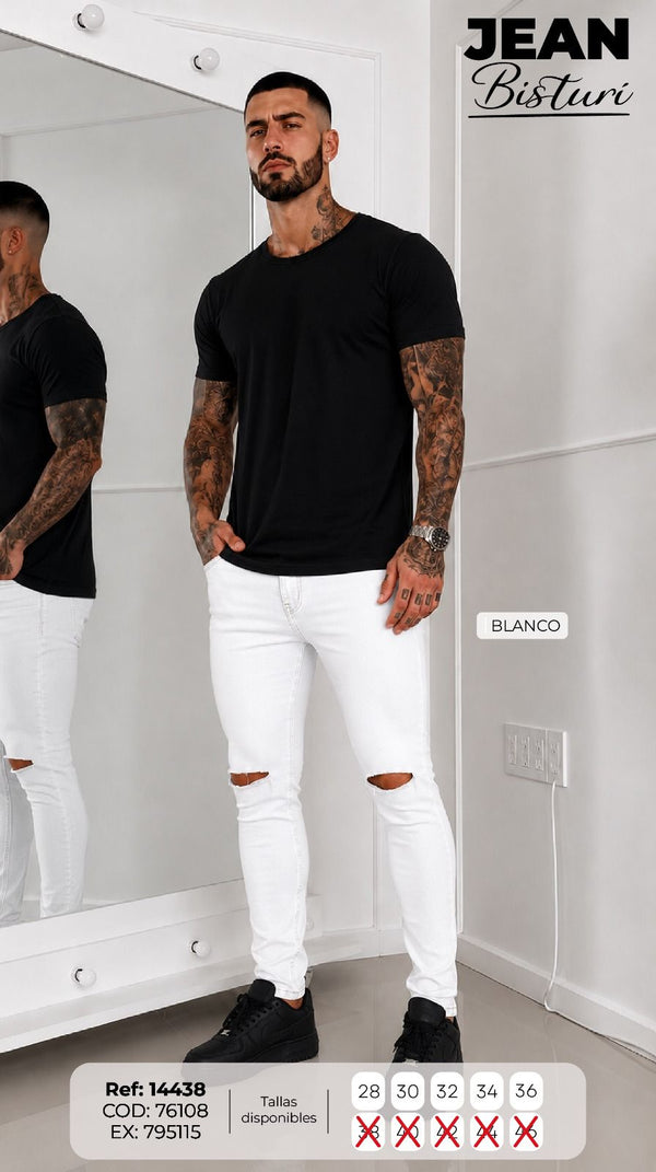 jean bisturi blanco hombre