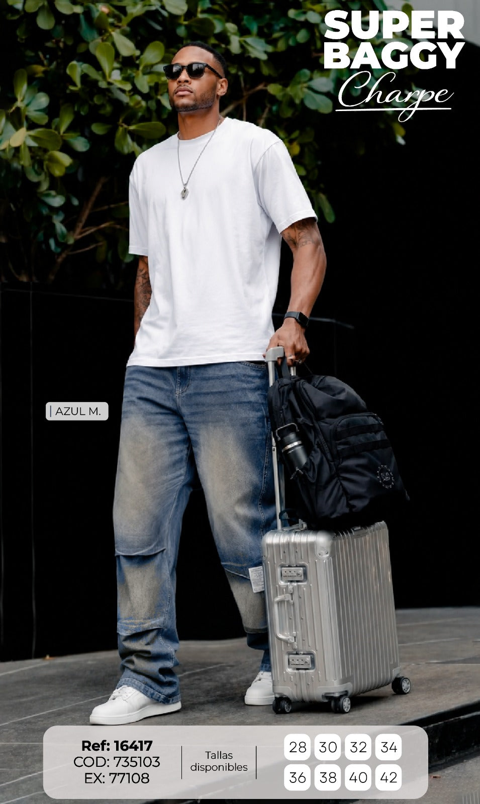 jean baggy charpe azul m hombre